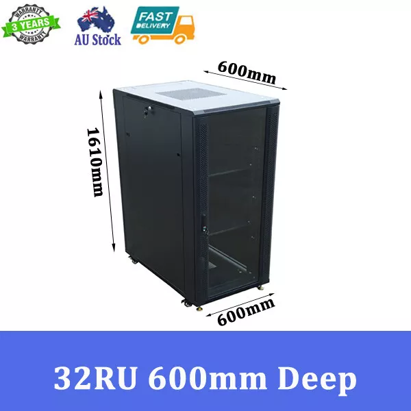 32RU 32U 19" 19 Inch 600MM DEPTH NETWORK SERVER COMMS DATA RACK CABINET 4 FANS