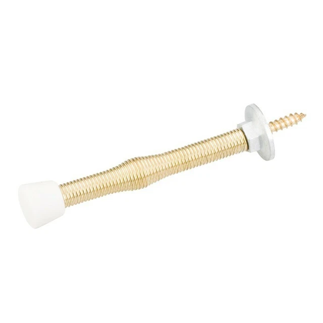 3" Polished Brass Spring Door Stop + Rubber Tip Doorstop Screw Into Baseboard