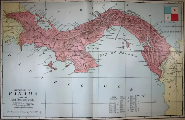 Old (Lg14x22) 1904 Cram's Atlas Map ~ REPUBLIC of PANAMA ~ Free S&H ~Inv#285