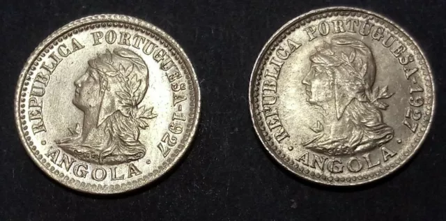 VTG 2 X ANGOLA Portugal 1 macuta 5 centavos 1927 UNC