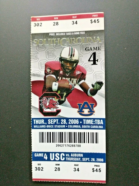 Auburn Tigers vs SC Gamecocks 2006 Football Game Ticket Stub G21