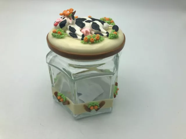 3D Cow Decorated Glass Jar Wheaton So Cute S2