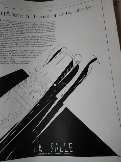 LA SALLE automobile + watch ERMETO advertising paper ILLUSTRATION 1929 neck