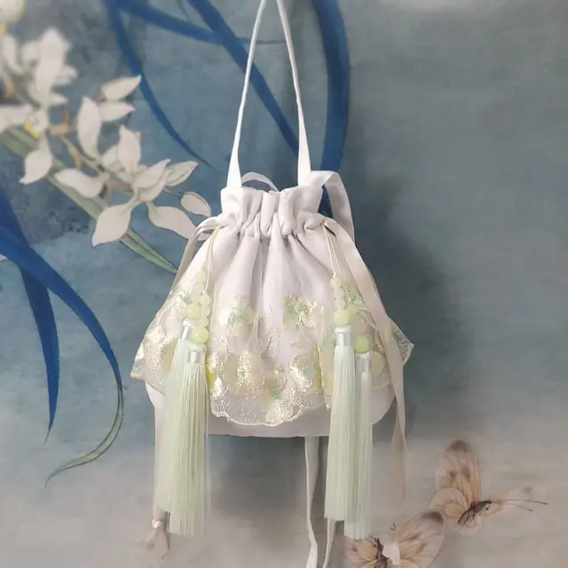 Damen Netz Hülle Vintage Handtasche Umhängetasche Fairy Quasten Bestickt Hanfu