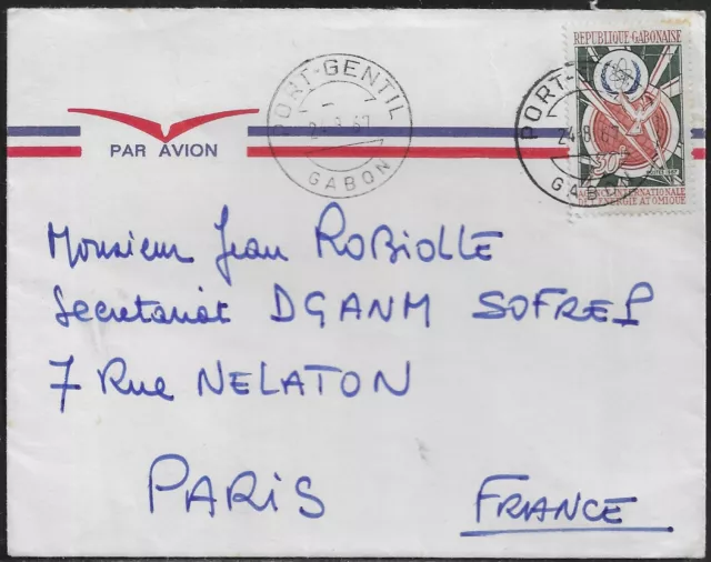 Gabon Stamp Sc. 216 on Commercial Air Mail letter sent 24.08.67 from Port-Gentil