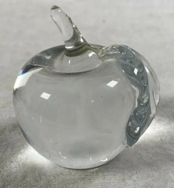 Heavy Clear Art Glass Apple Paperweight Home Office Decorative Glassware 3"