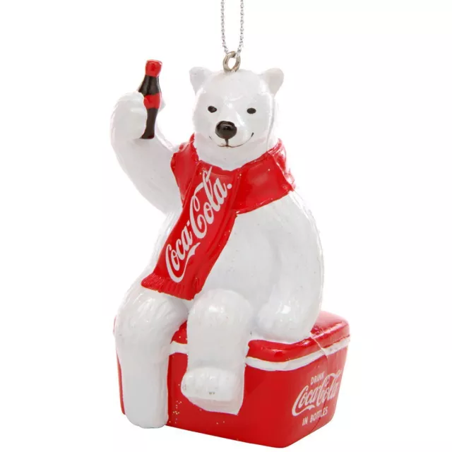 COCA COLA POLAR Bear Sitting on Cooler Christmas Tree Ornament Coke