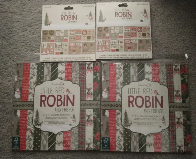 2 12"x12 Dovecraft Little Red Robin & friends paper pads Christmas 2x8"decoupage