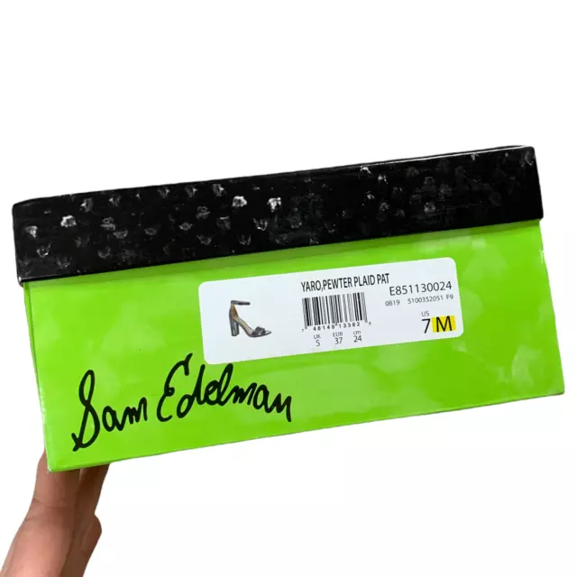 SAM EDELMAN PEWTER Plaid Yaro Sandals Heels Size 7 NWT $52.50 - PicClick