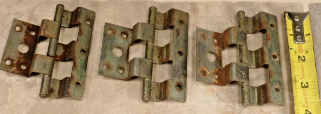 Vintage Rusty Metal Off Set Butt Hinges Lot Of 3 Measures 3.5X3 In Over All 2