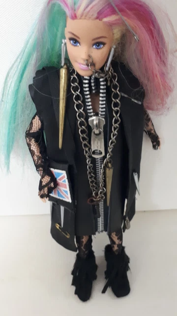 OOAK BARBIE DOLL Redressed as Punk Rock. Leather Dress. Rainbow Hair ...