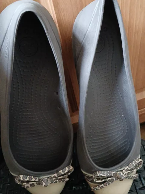 Crocs Cap Toe Ballet Flat Slip On Shoe Brown Leopard Print Women’s size 9