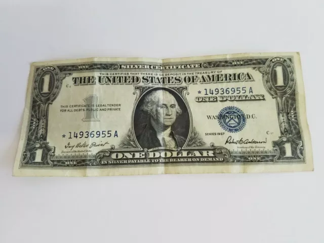 U.S. Money Paper Currency Series 1957 Dollar Bill Silver Certificate Blue Seal