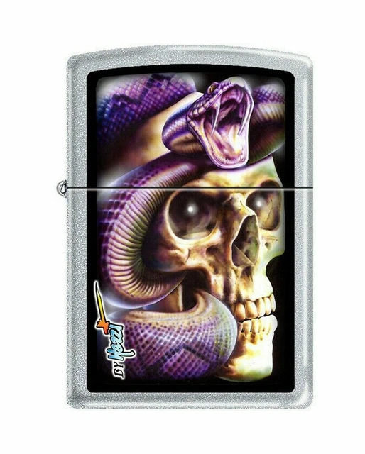 Mazzi Skull and Snake Satin Chrome Finish Zippo Lighter