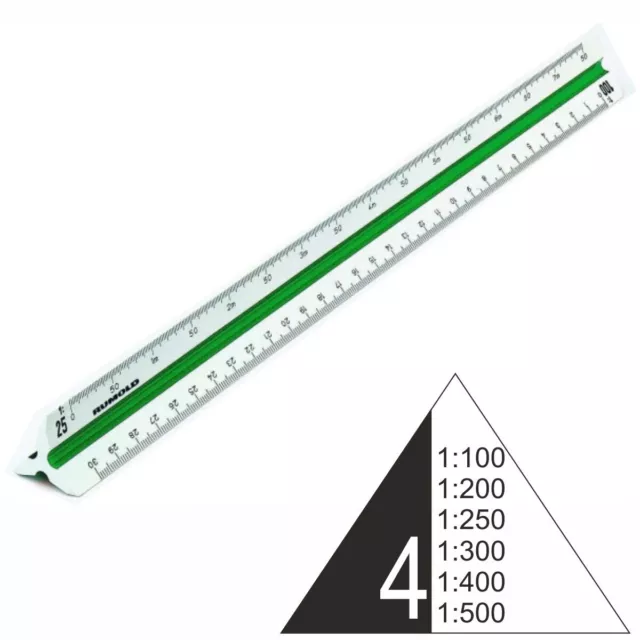 RUMOLD Dreikantmaßstab 150/4/30 Kunststoff 30cm weiß Architect 4 1:100 - 1:500