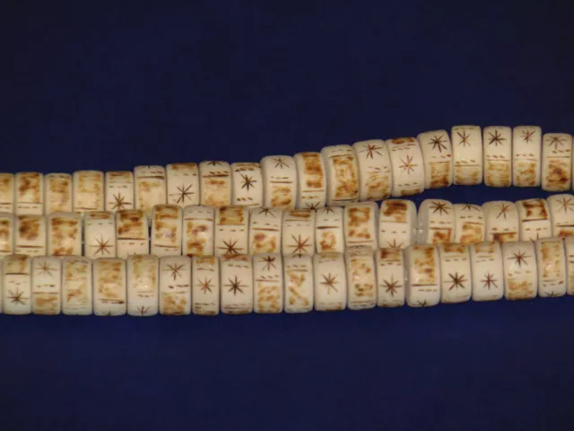 Hand Carved Etched White Wood Bead Strings 16 Inch Lot of 3 NOS 5