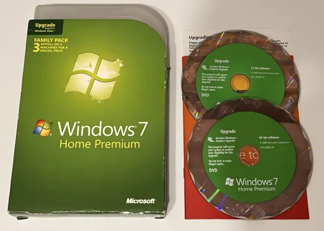 Genuine Microsoft Windows  7 Home Premium 64 & 32 Upgrade/Install Discs - NO KEY