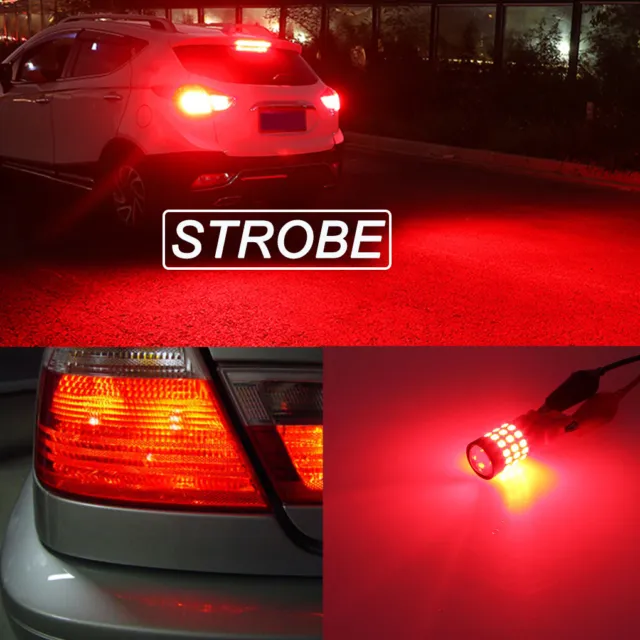 GLOFE Red LED Stop Brake Tail Light Bulb Lamp 3157 3156 4157 3057 Strobe Flash