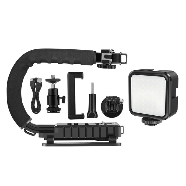 Estabilizador de soporte de cámara DV portátil + kit de luz de relleno LED con Colff