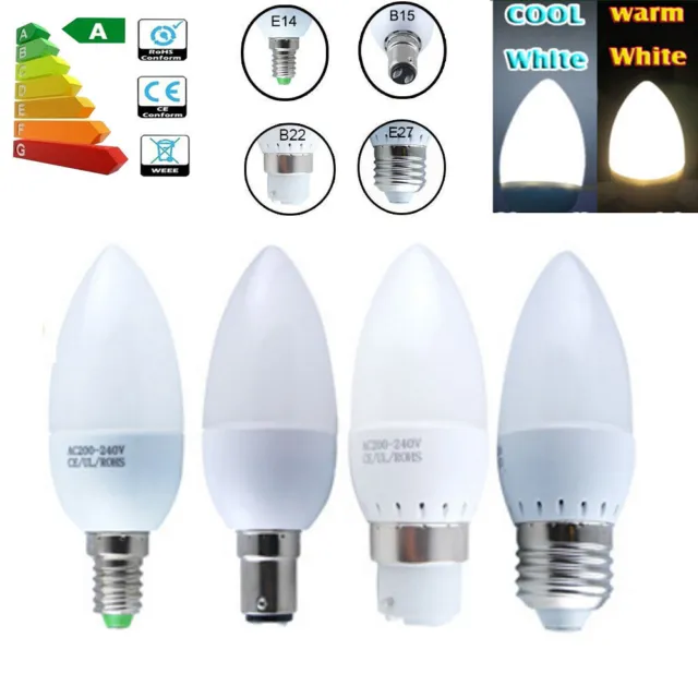 5/10x E14 E27 B22 B15 3W 5W LED Candle Light Bulbs Energy Saver Warm Cool White