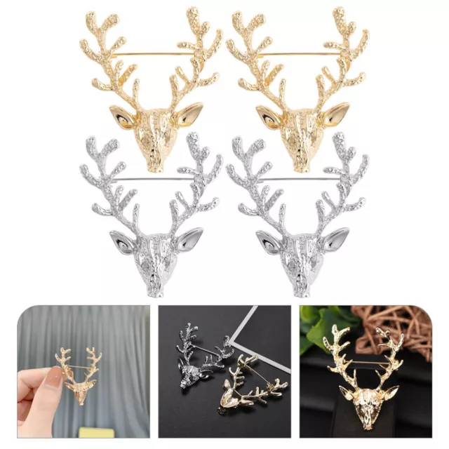 4 Pcs Deer Head Brooch Alloy Miss Christmas Jewelry Elk