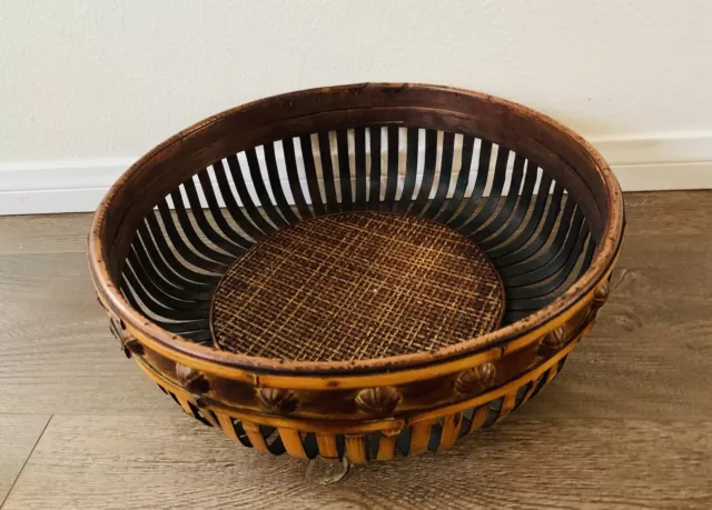 Vintage Woven Round Bamboo Rattan  Wood Basket