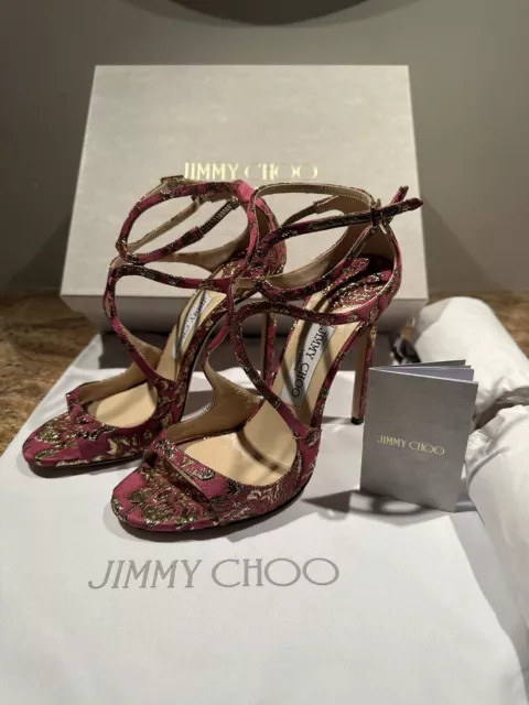 Jimmy Choo Bubble Gum Lance High Heel Sandals Pink Purple Gold EU 38 US 7.5/8