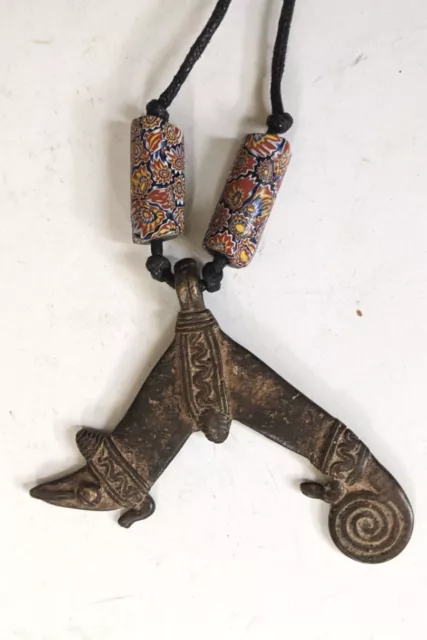 AFRICAN ORIGINAL HANDMADE LOBI GAN BRONZE SNAKE CHAMELEON JEWELRY w TRADE BEADS