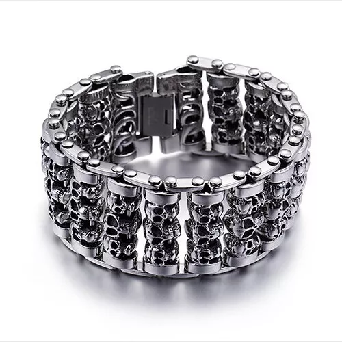 Huge Heavy Punk Men 316L Stainless Steel Bracelet Link Skull Biker 8.1"- 9.6"