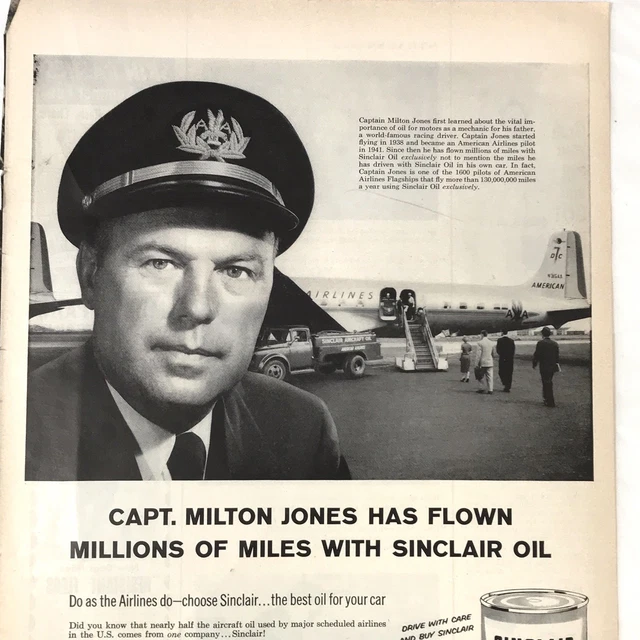 1957 Sinclair Oil Dino American Airlines Plane Gas Truck Vintage Print Ad
