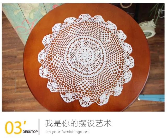 Cotton Yarn Hand Floral Crocheted Doily Round Table Topper 28cm White CR09