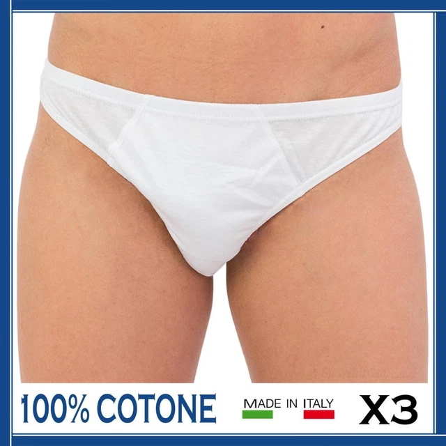 Set 3 Mutande Uomo Cotone 100% Made In Italy - Slip Classici Vita Alta Con Apertura Davanti