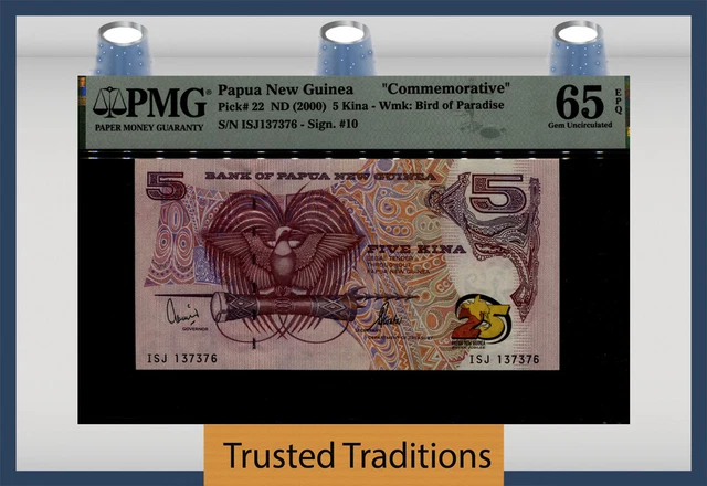 Tt Pk 22 2000 Papua New Guinea Commemorative 5 Kina Pmg 65 Epq Gem Uncirculated