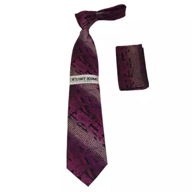 Men's Stacy Adams Tie and Hankie Set Woven Silky #Stacy84 Fuchsia Paisley