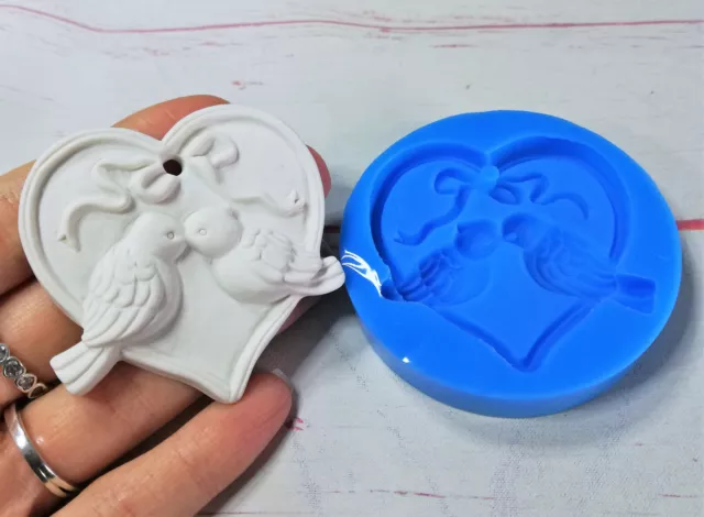 Stampo in silicone Coppia Uccellini cuore per creazioni in resina, fimo e gesso
