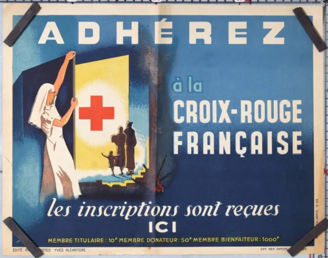 Affiche Ancienne Adherez A La Croix Rouge Francaise 1943