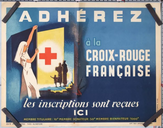 Affiche Ancienne Adherez A La Croix Rouge Francaise 1943