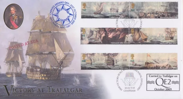 Gb Stamps Rare Ltd Edn First Day Cover 2005 Battle Trafalgar Carried Aboard Qe2