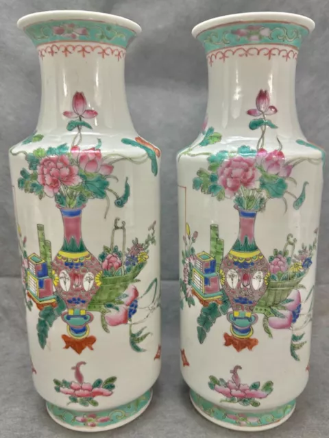 Pr Chinese Republic Period Porcelain Famille Rose Vases Fine Old Scholar Objects