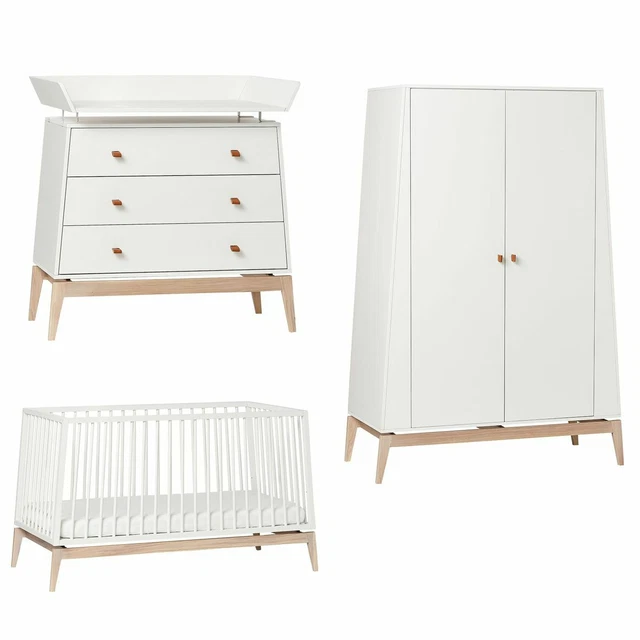 Luna Babybett 140x70cm + Wickelkommode + Schrank groß weiß/Eiche NEU ABHOLPREIS