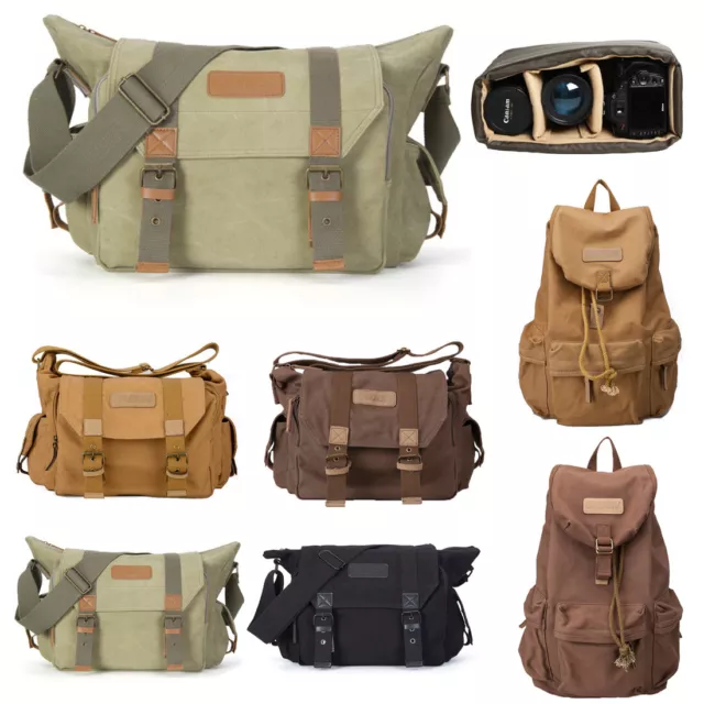 DSLR Camera Bag Canvas Shoulder Messenger Sling Backpack For Canon Nikon Olympus