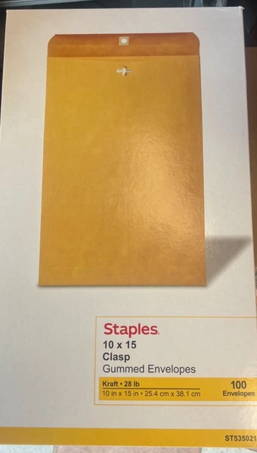 Staples Gummed Catalog Envelopes 10"L x 15"H Brown 100/Box (ST535021)