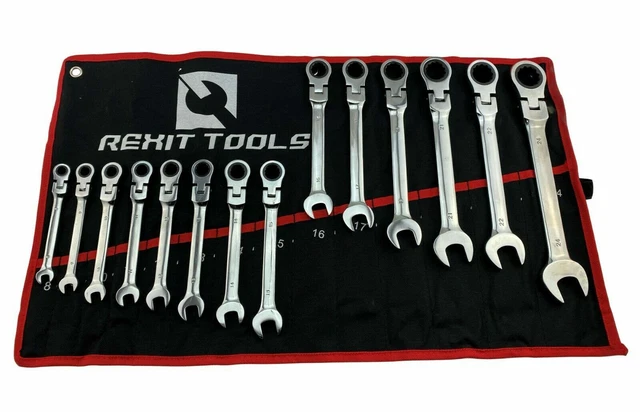 14PC METRIC COMBINATION RATCHETING Flexible WRENCH SET Ratchet Combo w ...