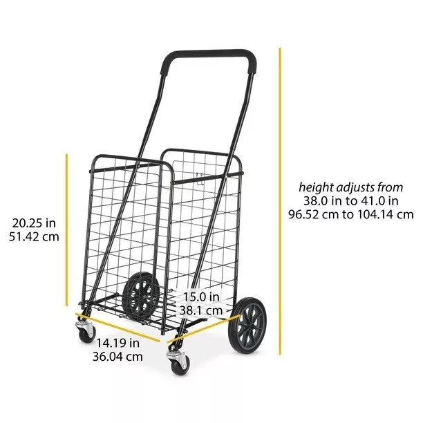 Folding Large Adjustable Steel Rolling Laundry Basket Shopping Cart Black 3