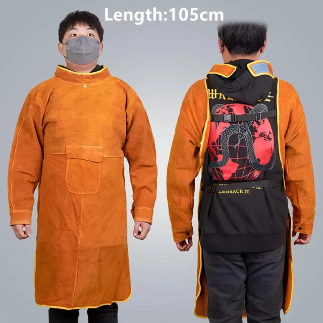 Leather Welding Coat Apron w/leeves Adjustable Waist Belt Fire Retardant  Jacket