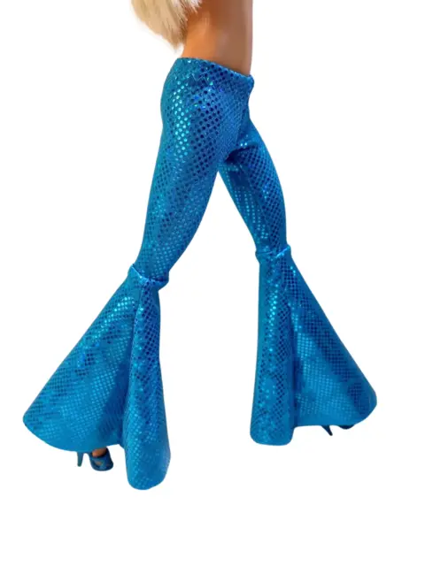 Bell Bottom Leggings Fits Barbie Doll  Disco 70s Retro 11.5 Shimmery Blue
