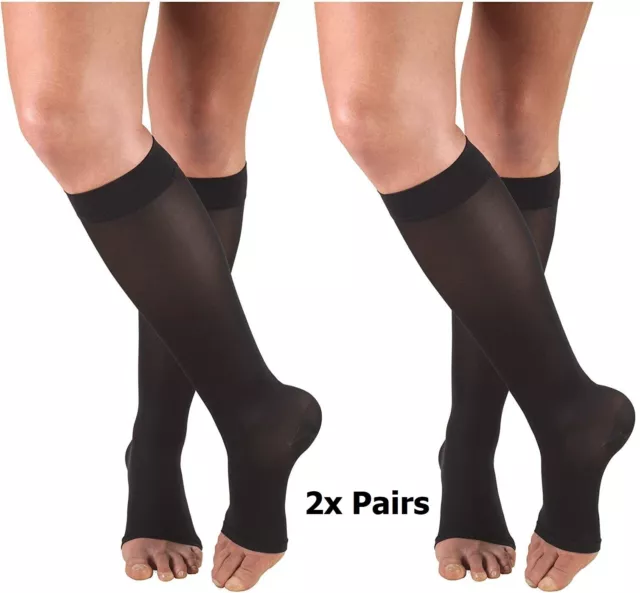 Truform Women's Compression 15-20 mmHg Knee High Open Toe Stockings 2x Pairs