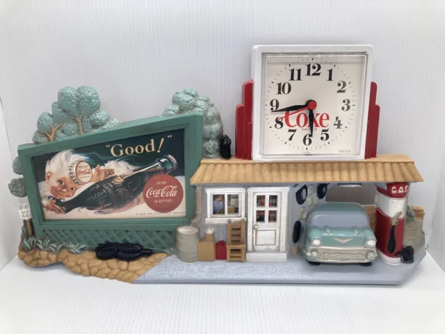Vtg 1990 22” Coca-Cola Wall Clock Coke Sign Route 66 Gas Station Burwood #3130