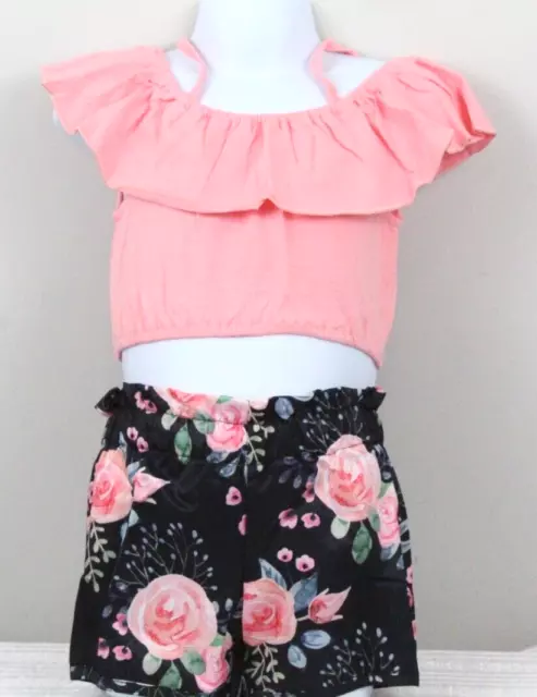 Baby Girls 2-Piece Floral Shorts & Top Set Size 12-18M SHEIN KIDS Pink/Black NWT