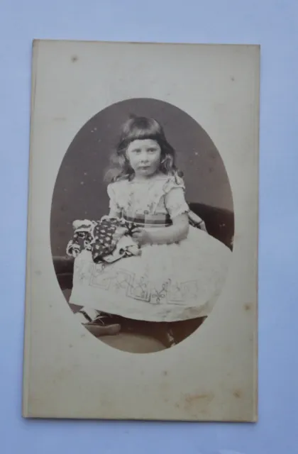 Cdv Of Girl Holding A Doll, Victorian Photograph By Cade Of Ipswich